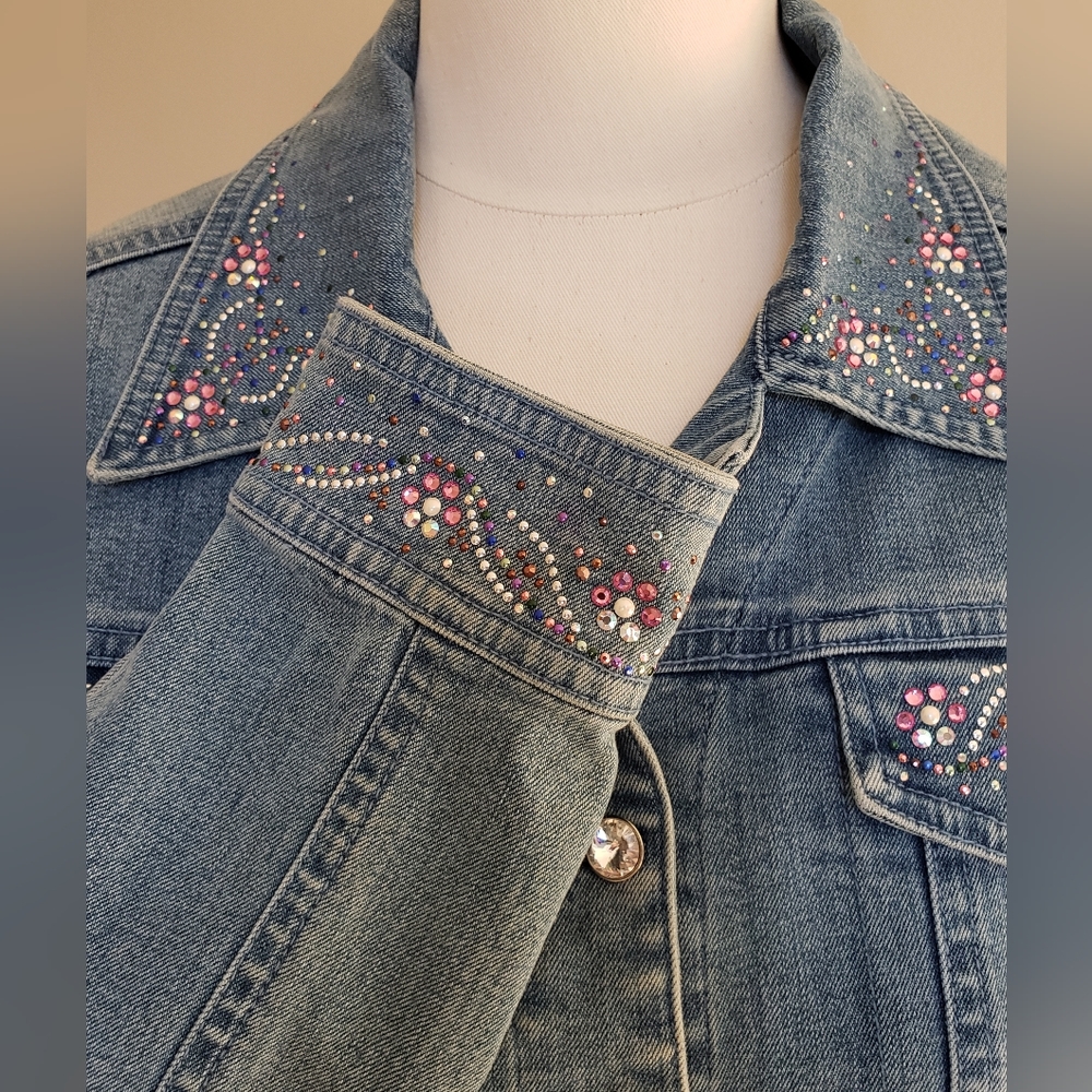 Christine Alexander Swarovski Crystal Embellished Jean Jacket NWOT - Picture 2 of 8